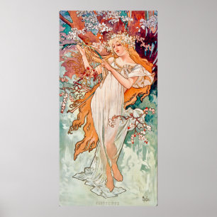 Lente Art Nouveau-schilderij van Alphonse Mucha Poster