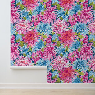 Lente Asters en bladeren Behang