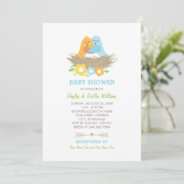 Lente Baby Boy Shower met Nestende Vogels Kaart