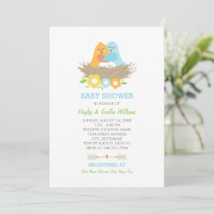 Lente Baby Boy Shower met Nestende Vogels Kaart