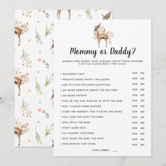 Lente Baby Shower | Mamma of Papa Spel Kaart (Voorkant / Achterkant)