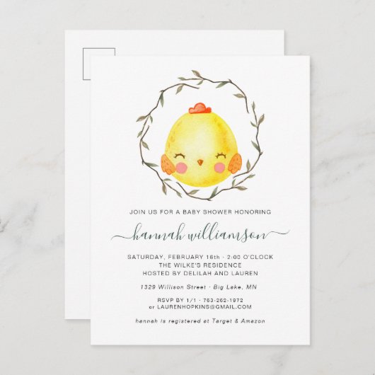 Lente Baby | Uitnodiging tot Baby shower bij Pasen (Voorkant / Achterkant)