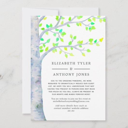 Lente Berk Boom Bruiloft Gereduceerde Gastlijst Aankondiging (Voorkant)
