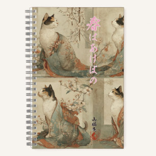 "Lente bij dageraad" Japanse kat in kimono kunst Notitieboek