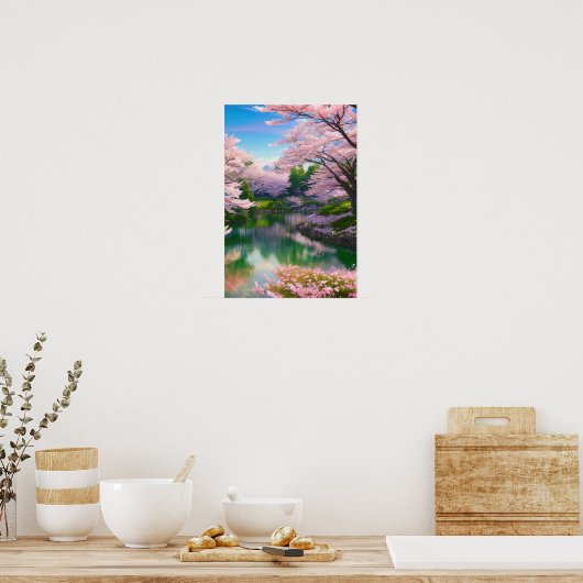Lente bij de rivier de Cherry Blossom Paradise Poster (Keuken)