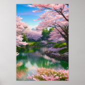Lente bij de rivier de Cherry Blossom Paradise Poster (Voorkant)