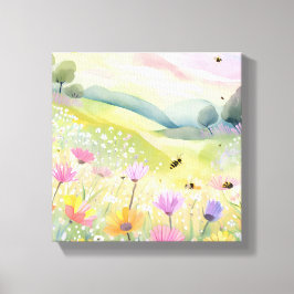 Lente Bijen Bloemvelden | Bloemrijke Kleurrijke Na Canvas Afdruk