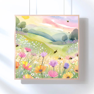 Lente Bijen Bloemvelden Bloemrijke Kleurrijke Na Poster