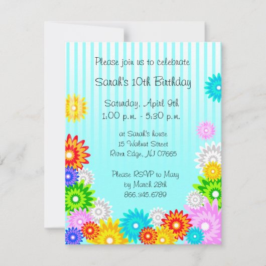 Lente Birthday Party Invitation Colorful Flowers Kaart (Voorkant)