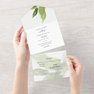 Lente blad swash initialen all in one uitnodiging