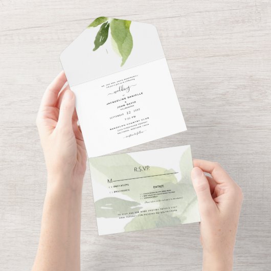 Lente blad swash initialen all in one uitnodiging (Afscheurbaar)