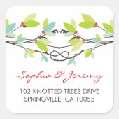 Lente bladeren geknoopt liefde bomen grillige brui vierkante sticker (Voorkant)