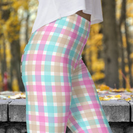 Lente Blauw en Roze Check Patroon Leggings