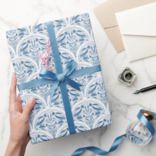 Lente Blauw en Wit Bloemmotief Botanisch Patroon Cadeaupapier