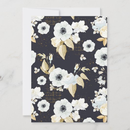 Lente Blauw & Wit Bloemen op Navy Baby shower Kaart (Achterkant)