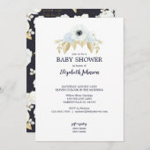 Lente Blauw & Wit Bloemen op Navy Baby shower Kaart (Voorkant / Achterkant)