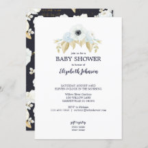 Lente Blauw & Wit Bloemen op Navy Baby shower