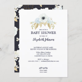 Lente Blauw & Wit Bloemen op Navy Baby shower Kaart