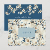 Lente Blauw Witte Bloesem Huwelijk RSVP Kaartje (Voorkant / Achterkant)