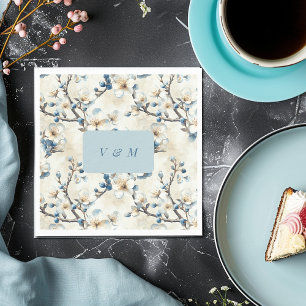 Lente Blauw Witte Bloesem Huwelijk Servet