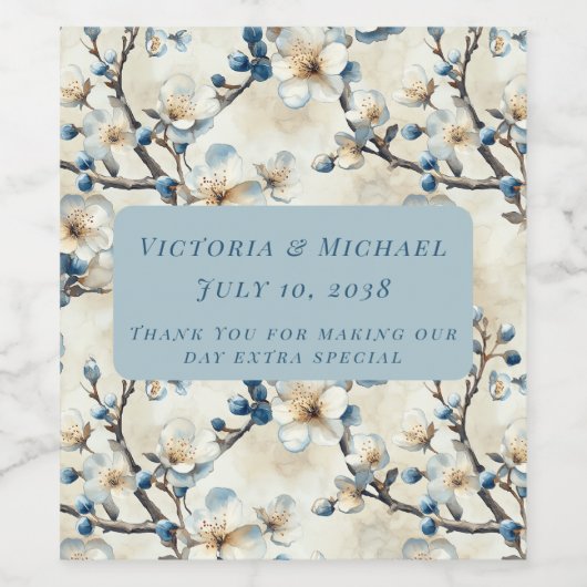 Lente Blauw Witte Bloesem Huwelijk Wijn Etiket (Enkel label)