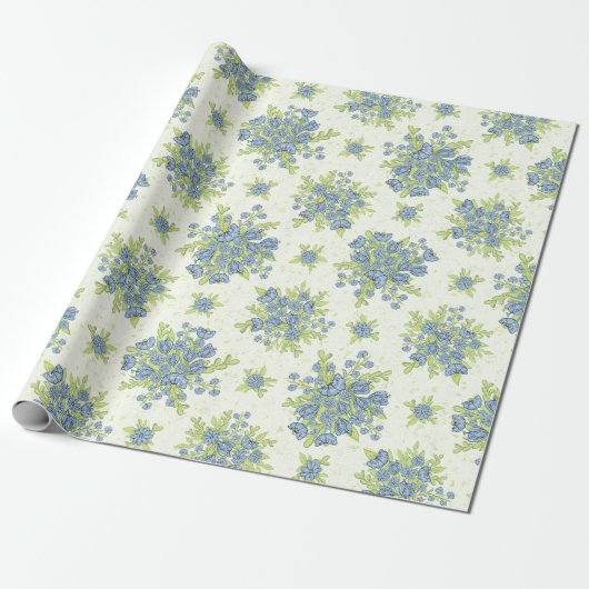 Lente Blauwe Bloemen Bloemstuk Cadeaupapier (Uitgerold)