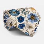 Lente Blauwe En Crème Bloemmotief  Stropdas (Opgerold)