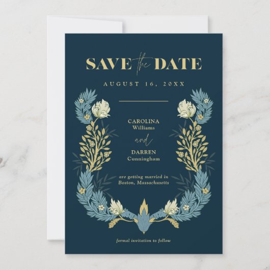 Lente Blauwe Gele Morris Bloemboog Foto Save The Date (Voorkant)