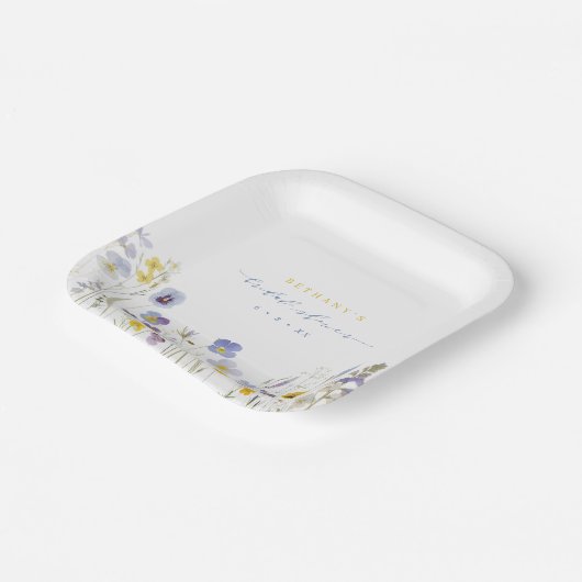 Lente Blauwe & Gele Wilde Bloemen Bruidsfeest Papieren Bordje (Gebogen)