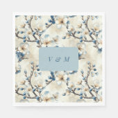 Lente Blauwe Witte Bloesem Bruiloft Servet (Voorkant)