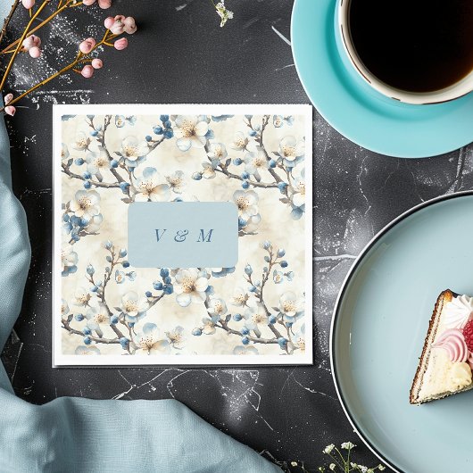 Lente Blauwe Witte Bloesem Bruiloft Servet