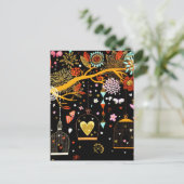 Lente-bloeiende goudvogel in liefde feestdagenkaart (Staand voorkant)