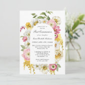 Lente bloeit bloemenboog eerste communie kaart (Staand voorkant)