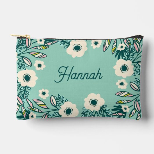Lente Bloem Accessoire Zak – Wit & Turquoise Etui (Voorkant)