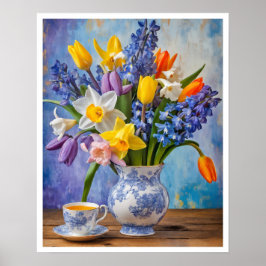 Lente Bloem Arrangement Daffodils Tulpen Art Poster