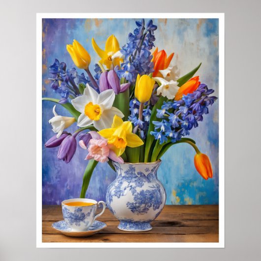 Lente Bloem Arrangement Daffodils Tulpen Art Poster (Voorkant)