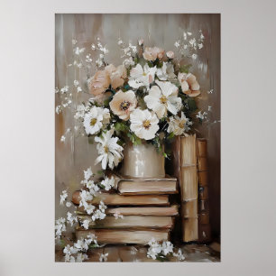 Lente bloem boek kunst print, natuur boekwinkel poster