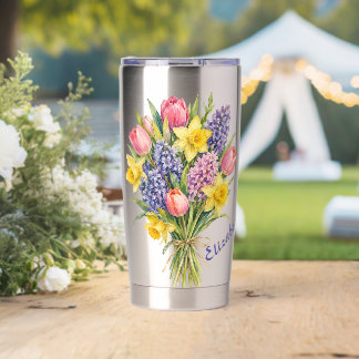 Lente Bloem Boetiek Waterverf Aangepaste Naam Geïsoleerde Drinkbeker