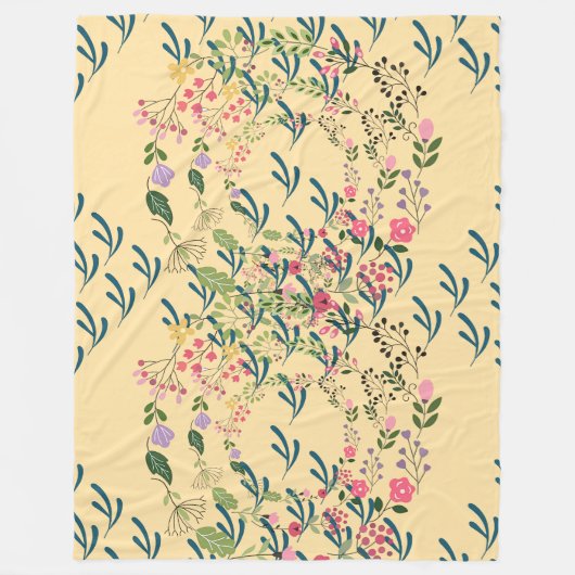 Lente Bloem- en Bladontwerp Geel Fleece Deken (Voorkant)