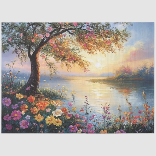 Lente Bloem en Boom landschap Tissuepapier (Voorkant)