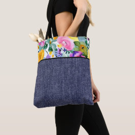 Lente bloem en denim tote bag