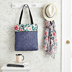 Lente bloem en denim tote bag