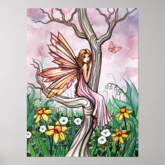 Lente Bloem Fee Narcissen en Vlinder Poster (Voorkant)