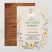 Lente bloem konijn douche verjaardagsuitnodiging kaart (Voorkant / Achterkant)