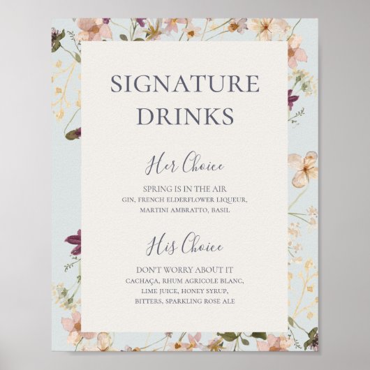 Lente Bloem | Lichtblauwe Signature Drankjes Poster (Voorkant)