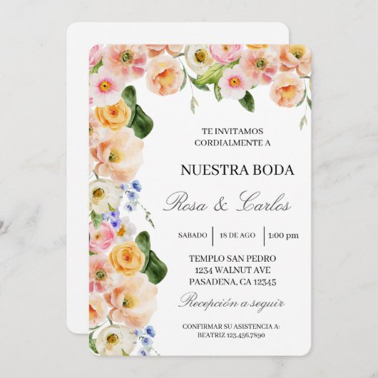 Lente bloem lijst Spaans Bruiloft Uitnodiging (Voorkant / Achterkant)