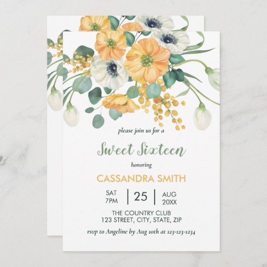 Lente Bloem Oranje & Witte Anemoon Verjaardag  Kaart (Voorkant / Achterkant)