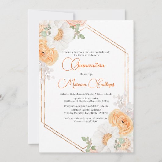 Lente bloem Quinceanera uitnodiging (Voorkant)