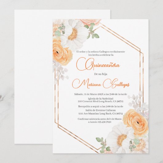 Lente bloem Quinceanera uitnodiging (Voorkant / Achterkant)