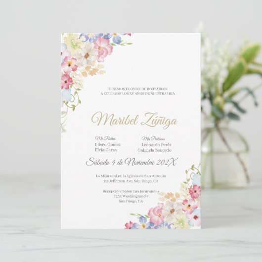 Lente bloem Quinceanera uitnodiging (Staand voorkant)